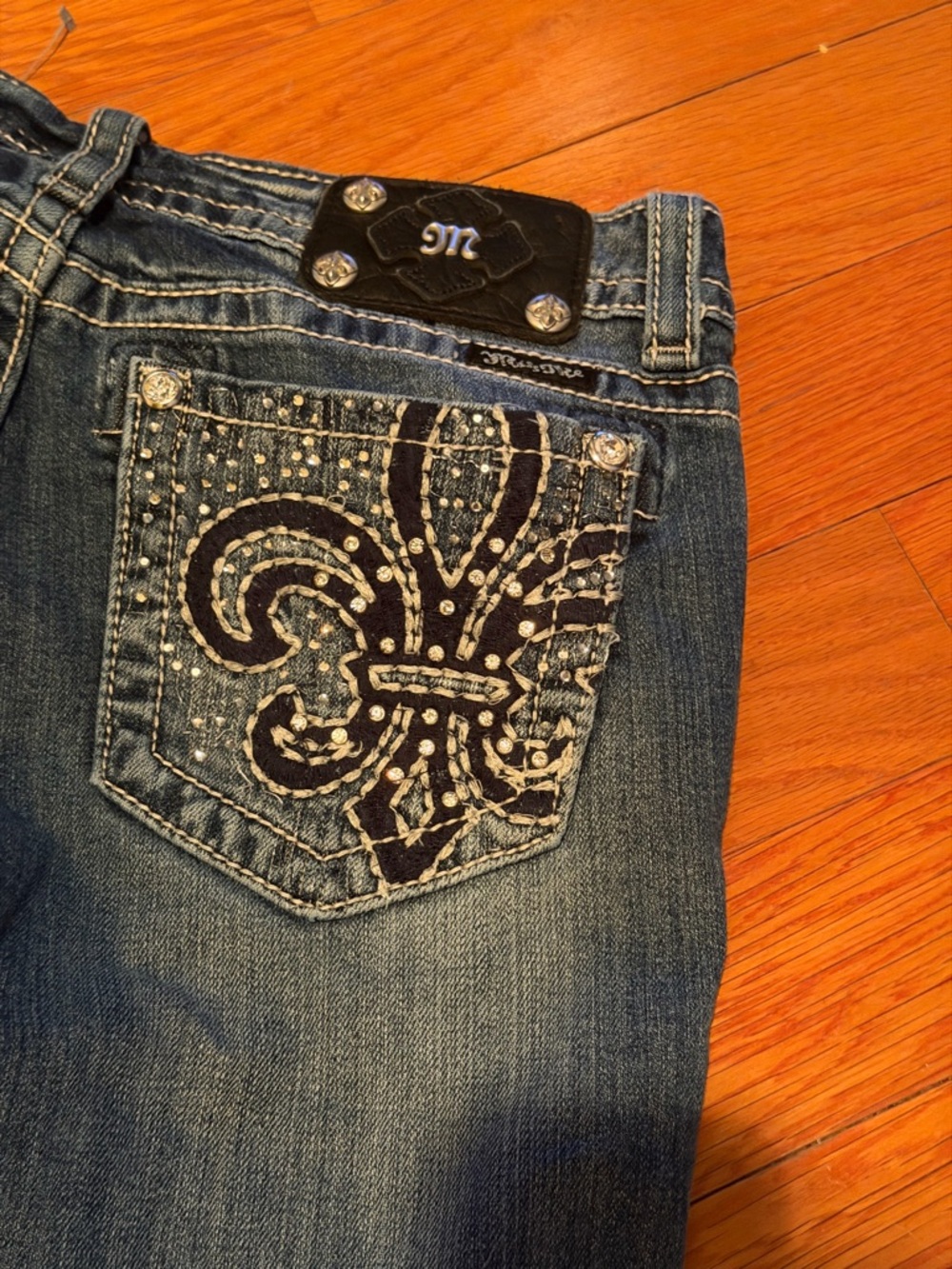 Miss Me Bootcut Jeans Medium Wash Size 30 Western Stitch Y2K Denim - Picture 11 of 12